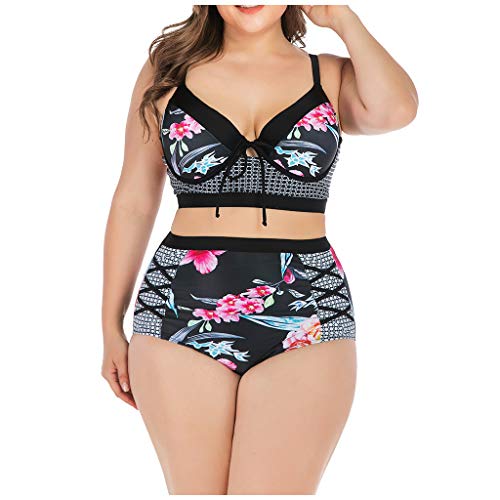 LANSKIRT Traje de Baño Mujer Sexy Bañadores para Gorditas Conjunto de Bikini Dos Piezas Tallas Grande Trikini Estampadas Flores Biquini Cintura Alta Vikinis Ropa de Playa Bañador L-4XL