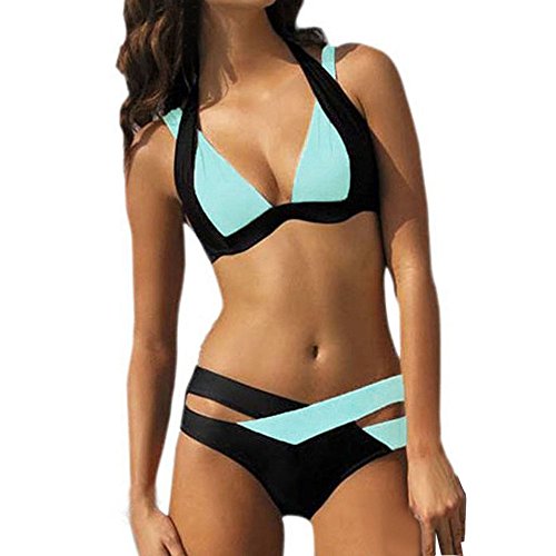 LANSKIRT_Bikinis Bañador Tanga 2019 Traje De BañO Dividido Encaje Bikini De Playa Trajes BañO 2019 Dos Piezas sexy Conjunto para XXL Cielo Azul