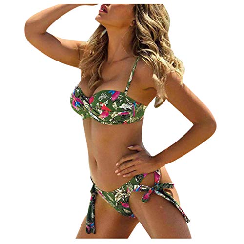 LANSKIRT_Bikinis Bañadores Mujer Sexy, Push Up con Bowknot Biquini Trikini Estampadas Flores Bañador de Playa Bohemios Traje de Baño Trikini Biquini Comodo