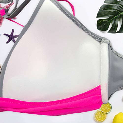 LANSKIRT_Bikinis Mujer 2020 Push Up Trajes de Baño Ropa de Playa Sexy Bikini Bañador Bandeau Corbata Cruzada con Contraste Color Bañadores Bikini Top y Tanga para Mujeres Niñas