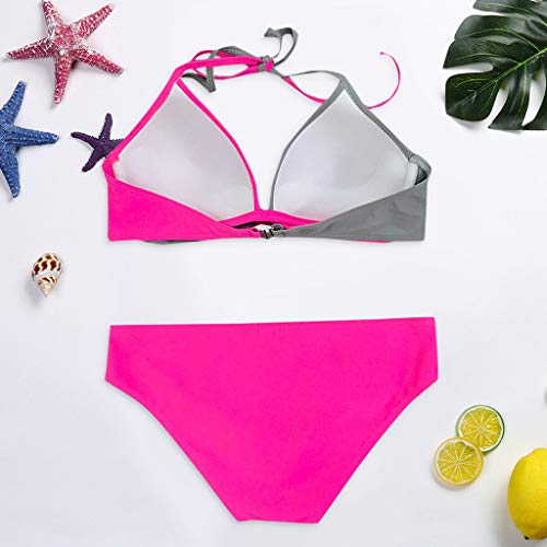 LANSKIRT_Bikinis Mujer 2020 Push Up Trajes de Baño Ropa de Playa Sexy Bikini Bañador Bandeau Corbata Cruzada con Contraste Color Bañadores Bikini Top y Tanga para Mujeres Niñas