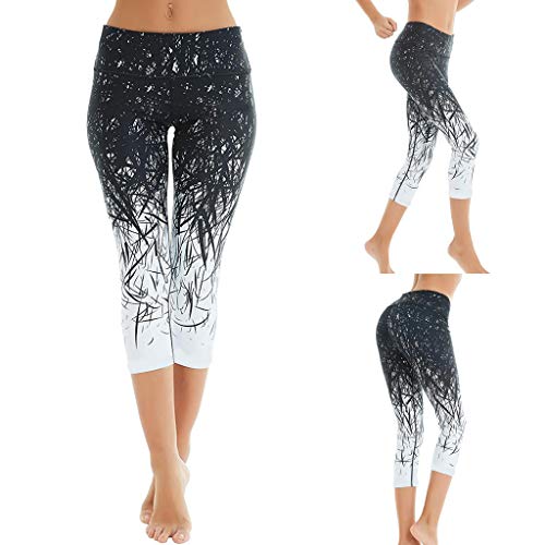 LANSKIRT_Pantalones Leggins Deporte Mujer Mujeres Verano Pantalones de Chándal de Cintura Alta Estampados Patrón Leggings de 3/4 de Yoga Correr