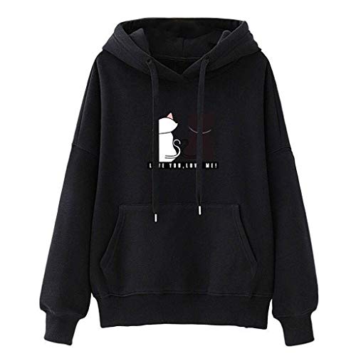 LANSKIRT_Ropa de mujer Blusas con estilo sudaderas casual abrigos de invierno suelta Puente del gato para Mujeres Black XL
