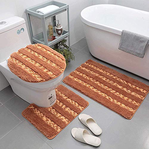 LAOSHIZI Alfombrillas de baño Suave Antideslizante Moda Enrejado Juego de alfombras de baño de 3 Piezas Naranja