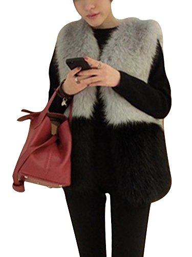 LaoZan Chic Mujeres Chaleco Sin Mangas Pelo Sintética Prendas de Abrigo Largo Chaqueta Negro Gris XL