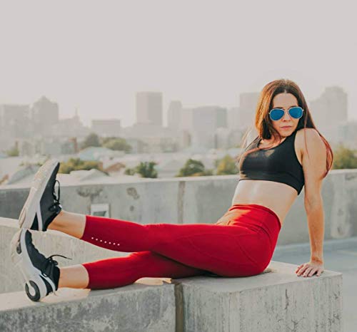 LAPASA Mallas Deportivas 3/4 Capris de Mujer Cintura Alta con Bolsillo (Leggings para Yoga, Pilates, Running) L02 (XS/34 (Cintura 58-66, Cadera 74-82 cm), Rojo Oscuro (Bolsillo Lateral))