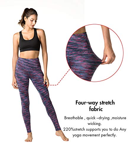 LAPASA Pantalón Deportivo de Mujer Cintura Alta Malla para Running Yoga y Ejercicio. L01 (7. Purple Space Dye, S/36 (Cintura 64-74, Pernera 64.5 cm))