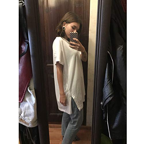 Largo Camisetas Vestir Mujer Verano Playa Moda Aesthetic Sexy Algodón Blanca Negro Túnico Tops Tallas Grandes Oversize (Blanco, Large)