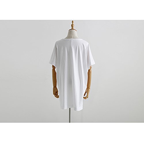Largo Camisetas Vestir Mujer Verano Playa Moda Aesthetic Sexy Algodón Blanca Negro Túnico Tops Tallas Grandes Oversize (Blanco, Large)