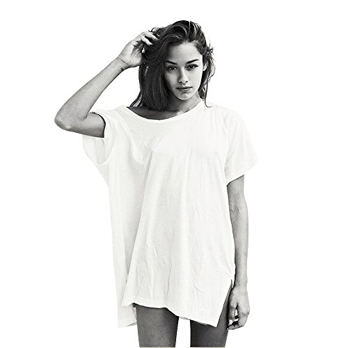 Largo Camisetas Vestir Mujer Verano Playa Moda Aesthetic Sexy Algodón Blanca Negro Túnico Tops Tallas Grandes Oversize (Blanco, Large)