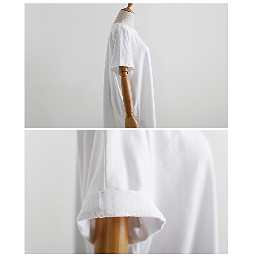Largo Camisetas Vestir Mujer Verano Playa Moda Aesthetic Sexy Algodón Blanca Negro Túnico Tops Tallas Grandes Oversize (Blanco, Large)