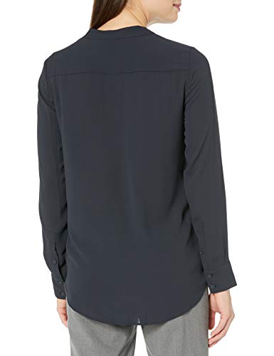 Lark & Ro Long Sleeve Sheer Utility Woven Tunic Top with Band Collar Shirts, Azul marino oscuro, US 12 (EU L)