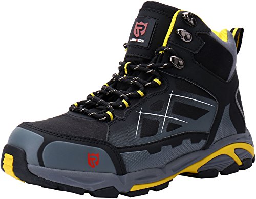 LARNMERN Zapatillas de Seguridad Hombres,LM170202 S1P SRC Zapatos de Trabajo con Punta de Acero Reflectivo Transpirable Anti-Piercing Calzados de Trabajo 43,Negro Amarillo