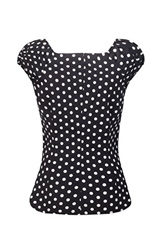 Las Mujer Vintage Algodón Polka Dot 50s Camisetas Tops Retro De Blusa tee Black M