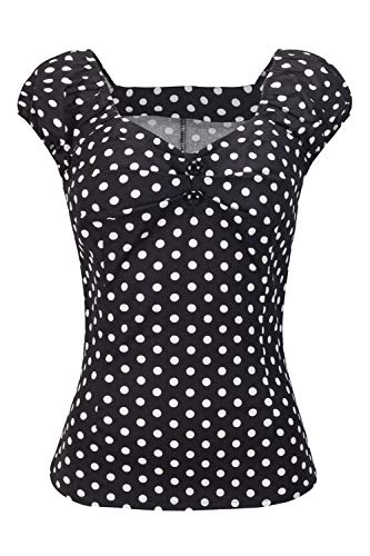 Las Mujer Vintage Algodón Polka Dot 50s Camisetas Tops Retro De Blusa tee Black M