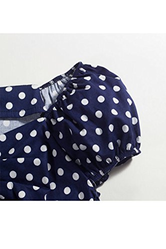 Las Mujer Vintage Algodón Polka Dot 50s Camisetas Tops Retro De Blusa tee Darkblue M