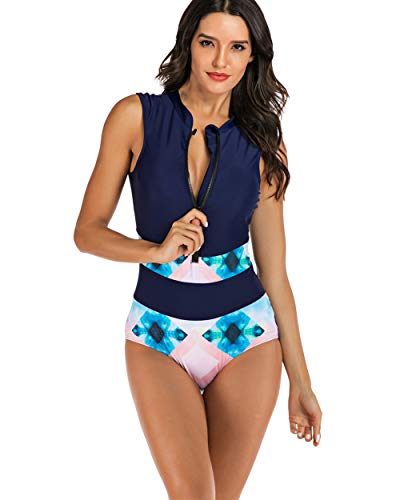 Las Mujeres De Una Pieza Atractivo Sin Mangas Cuello En V Profundo De Buceo Traje De Baño, Ropa De Playa Las Niñas Surf Natación,Azul,XL