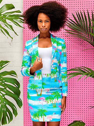 Las mujeres Opposuit Flamingirl vestuario flamenco, tamaño 36, Blazer falda Caribbean Carnival