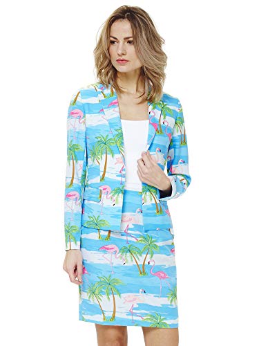 Las mujeres Opposuit Flamingirl vestuario flamenco, tamaño 36, Blazer falda Caribbean Carnival