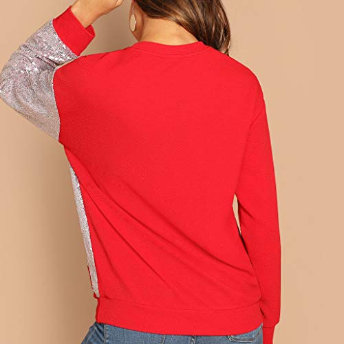Las niñas de Las Mujeres de Manga Larga Cuello Redondo Panel de Lentejuelas suéter Superior Informal Elegantes Blusa Delgado Sudadera riou