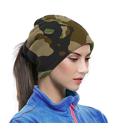 Lawenp Cubierta bucal Microfibra Calentador de cuello Patrón de camuflaje verde y negro Moda militar Pasamontañas Cubierta facial