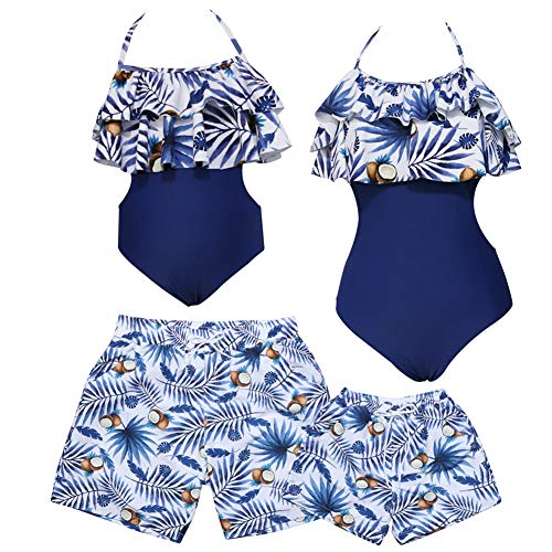 Lazeny Madre e Hija Traje de Baño Mujer Niña Bikini Familia Talle Alto Bañadores con Diadema, Ropa de Playa de Verano Padre e Hijo Bañador de Natación (Azul 8,Women Small)