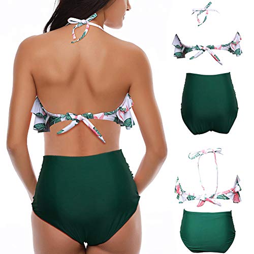 Lazeny Madre e Hija Traje de Baño Mujer Niña Bikini Familia Talle Alto Bañadores con Diadema, Ropa de Playa de Verano Padre e Hijo Bañador de Natación (Hoja 2,Women Small)