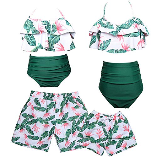 Lazeny Madre e Hija Traje de Baño Mujer Niña Bikini Familia Talle Alto Bañadores con Diadema, Ropa de Playa de Verano Padre e Hijo Bañador de Natación (Hoja 2,Women Small)