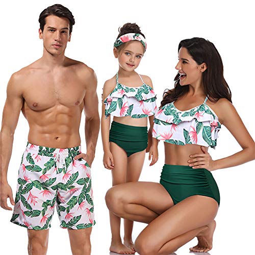 Lazeny Madre e Hija Traje de Baño Mujer Niña Bikini Familia Talle Alto Bañadores con Diadema, Ropa de Playa de Verano Padre e Hijo Bañador de Natación (Hoja 2,Women Small)