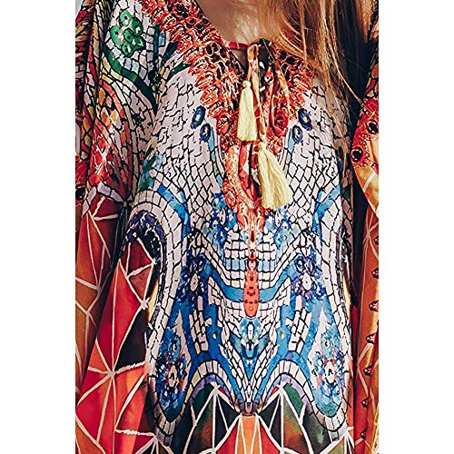 Lazz1on Caftan Vestido Largo de Playa Mujer Verano Traje de Baño Bohemio Floral Maxi Túnica Pareo Bikini Cover Up