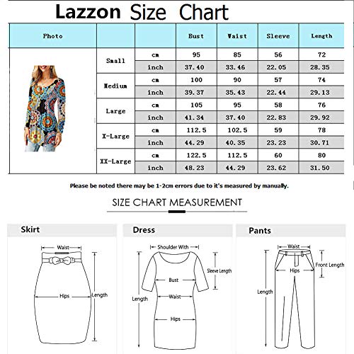 Lazzon Camisas Manga Larga Mujer Blusa Casual Suelto Túnico Botones Talla Tops Grande Otoño Invierno