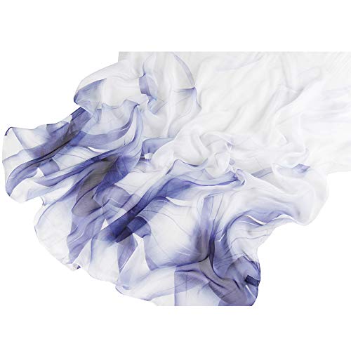 LDCSA Pañuelo Seda Mujer Cuello Bufanda Mantón Elegante Regalo de Mujer 175 X 65cm(Azul blanco)