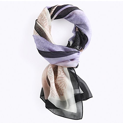 LDCSA Pañuelo Seda Mujer Cuello Bufanda Mantón Elegante Regalo de Mujer 175 X 65cm(Blanco negro)