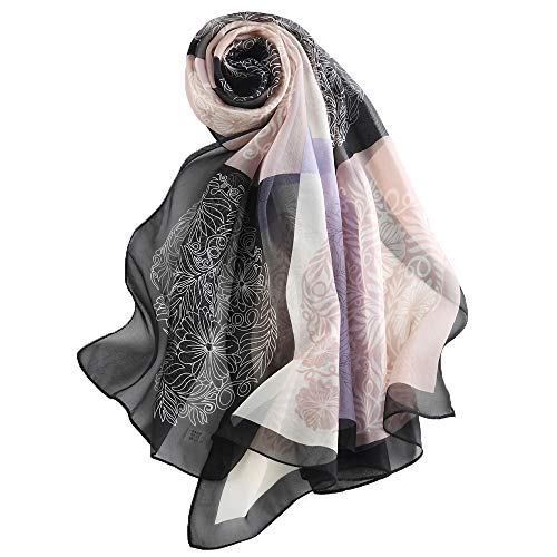 LDCSA Pañuelo Seda Mujer Cuello Bufanda Mantón Elegante Regalo de Mujer 175 X 65cm(Blanco negro)