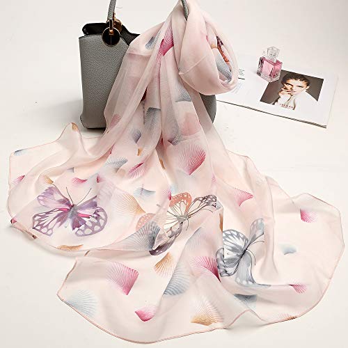 LDCSA Pañuelo Seda Mujer Cuello Bufanda Mantón Elegante Regalo de Mujer 175 X 65cm(Rosa claro)