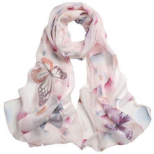 LDCSA Pañuelo Seda Mujer Cuello Bufanda Mantón Elegante Regalo de Mujer 175 X 65cm(Rosa claro)