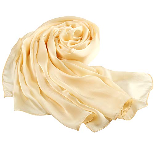 LDCSA Pañuelos Mujer Satinado Estola Chal Bufanda Liso Grande Fulares Seda de Imitacion Regalo XXL 180X90cm(Color beige puro)
