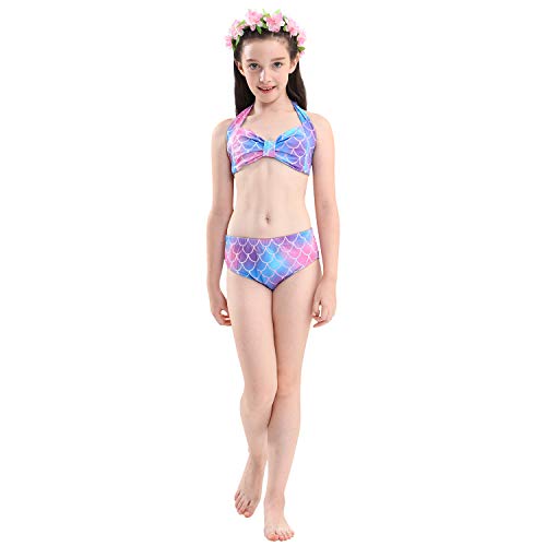Le SSara 2018 New Muchachas Sirena Tails Bikini Traje de baño 4PCS Traje de baño con Aleta para Nadar Cosplay (150, DH48-Pink)