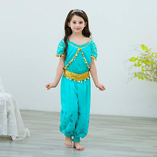 Le SSara Chicas Princesa Jasmine Vestir Disfraces Halloween Arabian Fiesta Vestido (140, D55-Green)