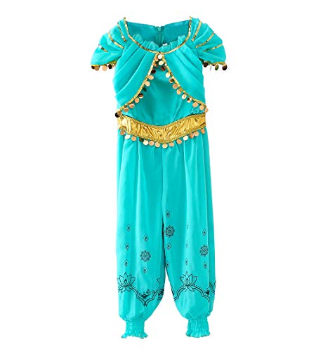 Le SSara Chicas Princesa Jasmine Vestir Disfraces Halloween Arabian Fiesta Vestido (140, D55-Green)