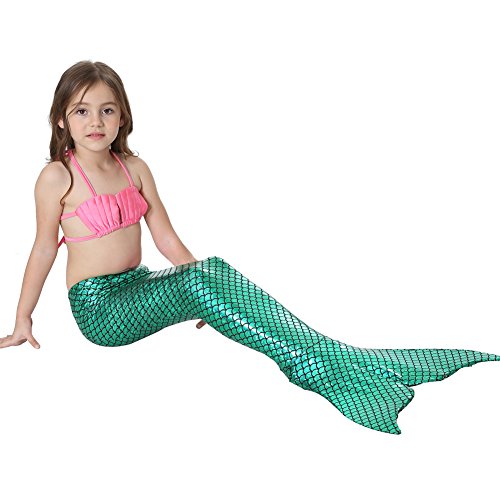 Le SSara Sea-Maid Trajes de baño Sirena Concha Traje de baño 3pcs Bikini Las niñas Establece (130,Pink+Green)