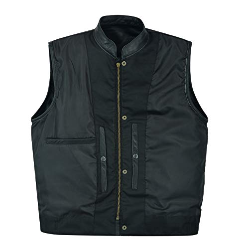 Leatherick SOA Chaleco de motociclista de cuero genuino para hombre, botones abiertos para montar y corte de moda estilo chaleco, con bolsillos profundos