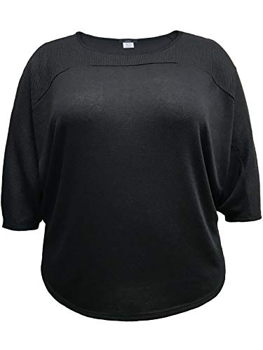 LEEBE Mujer Talla Grandes - Suéter con Mangas Dolman Acanalada (1XL-5XL) (2XL (50-52), Negro)