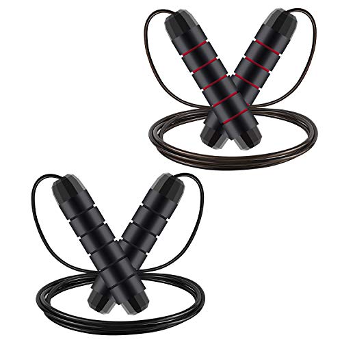 Leenou Cuerda para Saltar, 2 Piezas Cuerda de Salto Ajustable con Mango Rodamientos de Bolas Comba Antideslizante Profesional Rope para Fitness y Entrenamiento Adecuada para Niños y Adultos