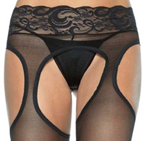 Leg Avenue medias más el tamaño de las mujeres con liguero de encaje negro transparente de un tamaño aproximadamente 42 a 44