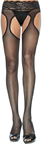 Leg Avenue medias más el tamaño de las mujeres con liguero de encaje negro transparente de un tamaño aproximadamente 42 a 44