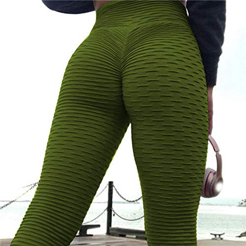 Leggins para Damas Pantalones,Mujeres Deportes Fitness s Pantalones de Yoga Jacquard Cintura Alta Levantamiento de Cadera botín Leggings-Green_XXXL