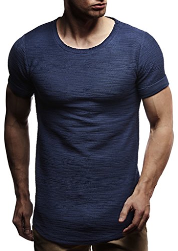 Leif Nelson Camiseta para Hombre con Cuello Redondo LN-6324 Azul Oscuro Small