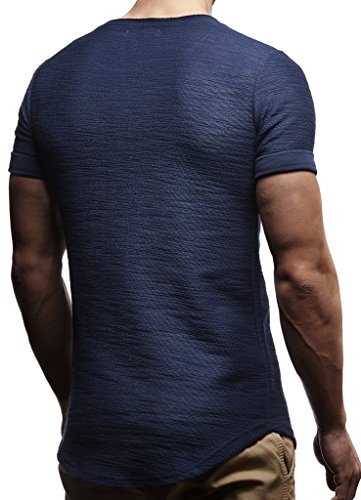 Leif Nelson Camiseta para Hombre con Cuello Redondo LN-6324 Azul Oscuro Small