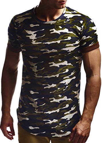 Leif Nelson Camiseta para Hombre con Cuello Redondo LN-6324 Camuflaje Small